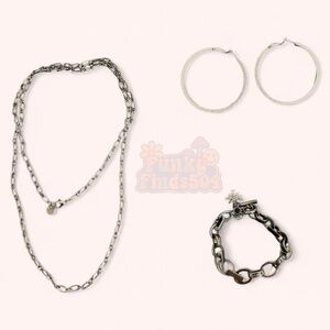 Marlyn Schiff NWOT Jewelry Set – Black Chain Necklace, Bracelet & Silver Hoops